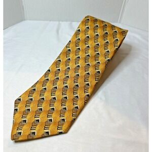Ermenegildo Zegna Tie Gold Black & Gray geometric Silk Necktie 59‎ x 3.75 in.